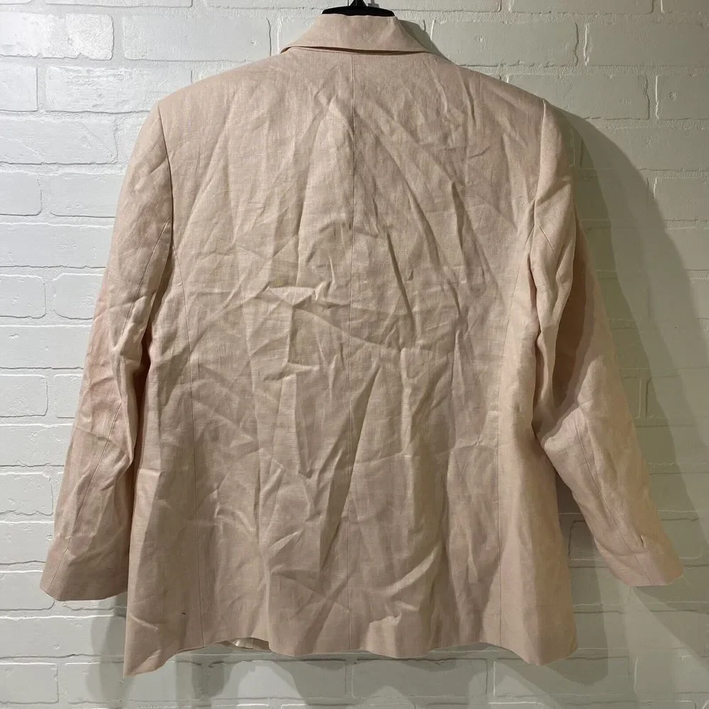 NEW - Zara Women's 100% LINEN STRAIGHT CUT BLAZER Jacket - Beige Pink - XL - Picture 5 of 7